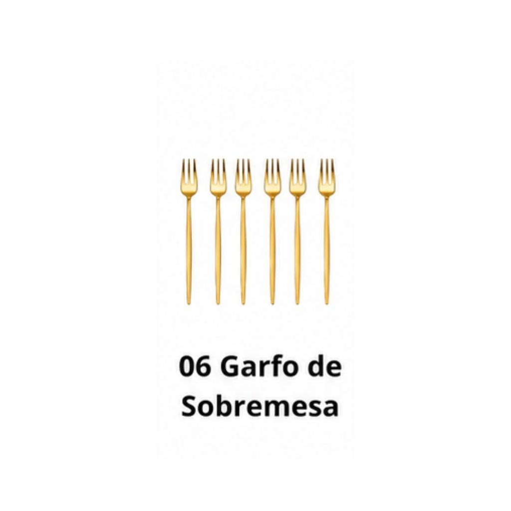 6 Colher, Garfo ou Faca em Aço Inox Dourado com Cabo Fino Chique e Minimalista
