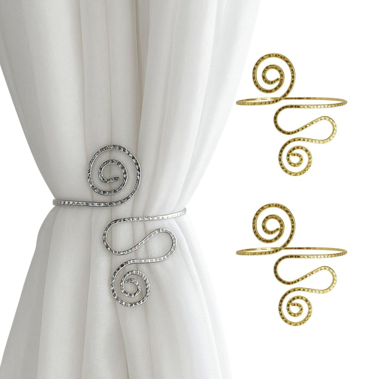 Kit 02 Prendedores de cortina Moderno Aspiral Dupla de Metal