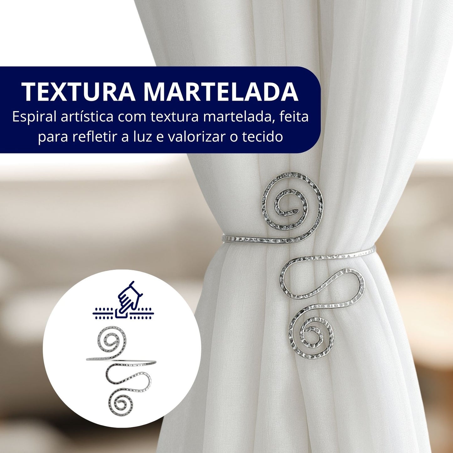 Kit 02 Prendedores de cortina Moderno Aspiral Dupla de Metal