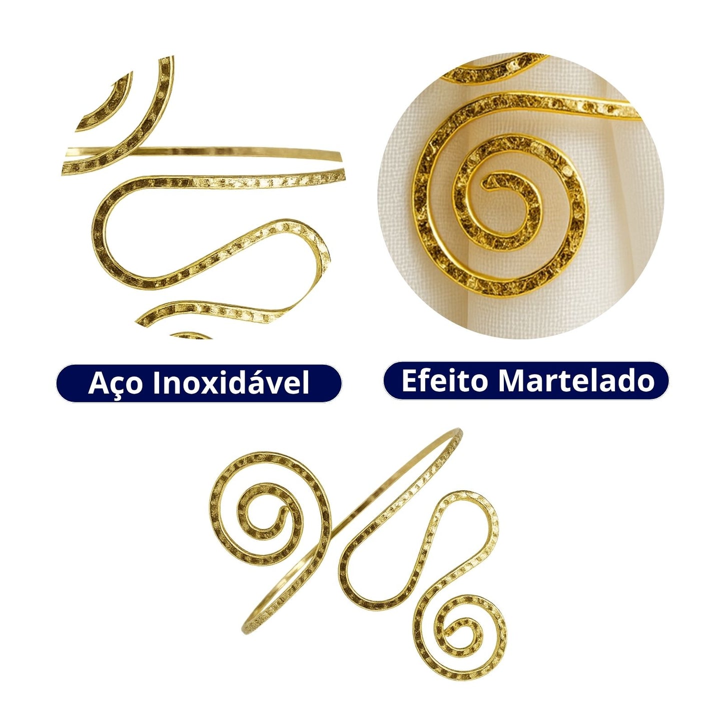 Kit 02 Prendedores de cortina Moderno Aspiral Dupla de Metal