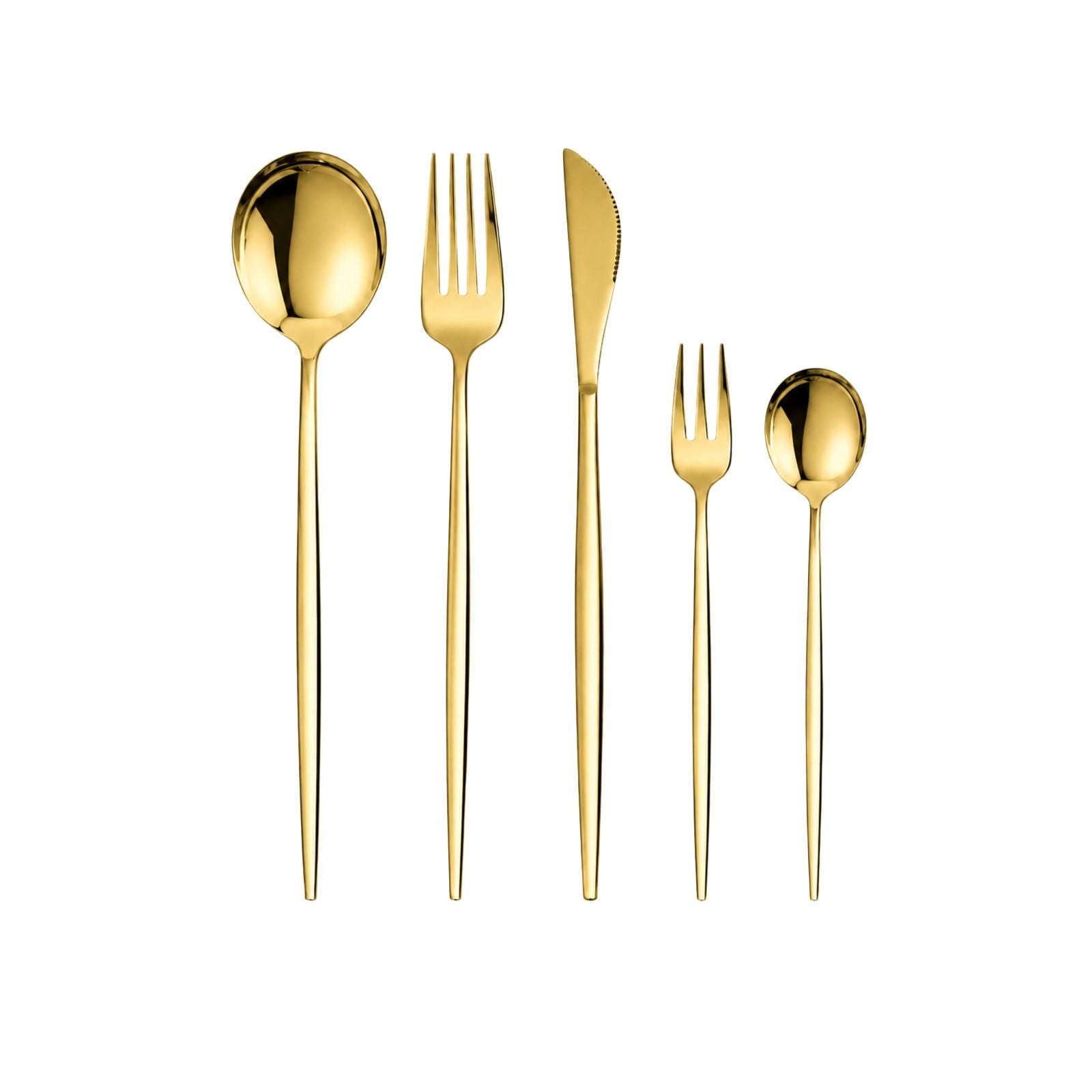 6 Colher, Garfo ou Faca em Aço Inox Dourado com Cabo Fino Chique e Minimalista