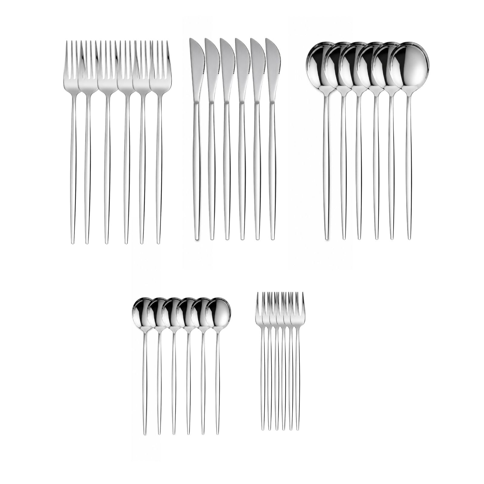 Kit Talheres em Aço Inox 30 Peças Prateado Design Moderno e Sofisticado