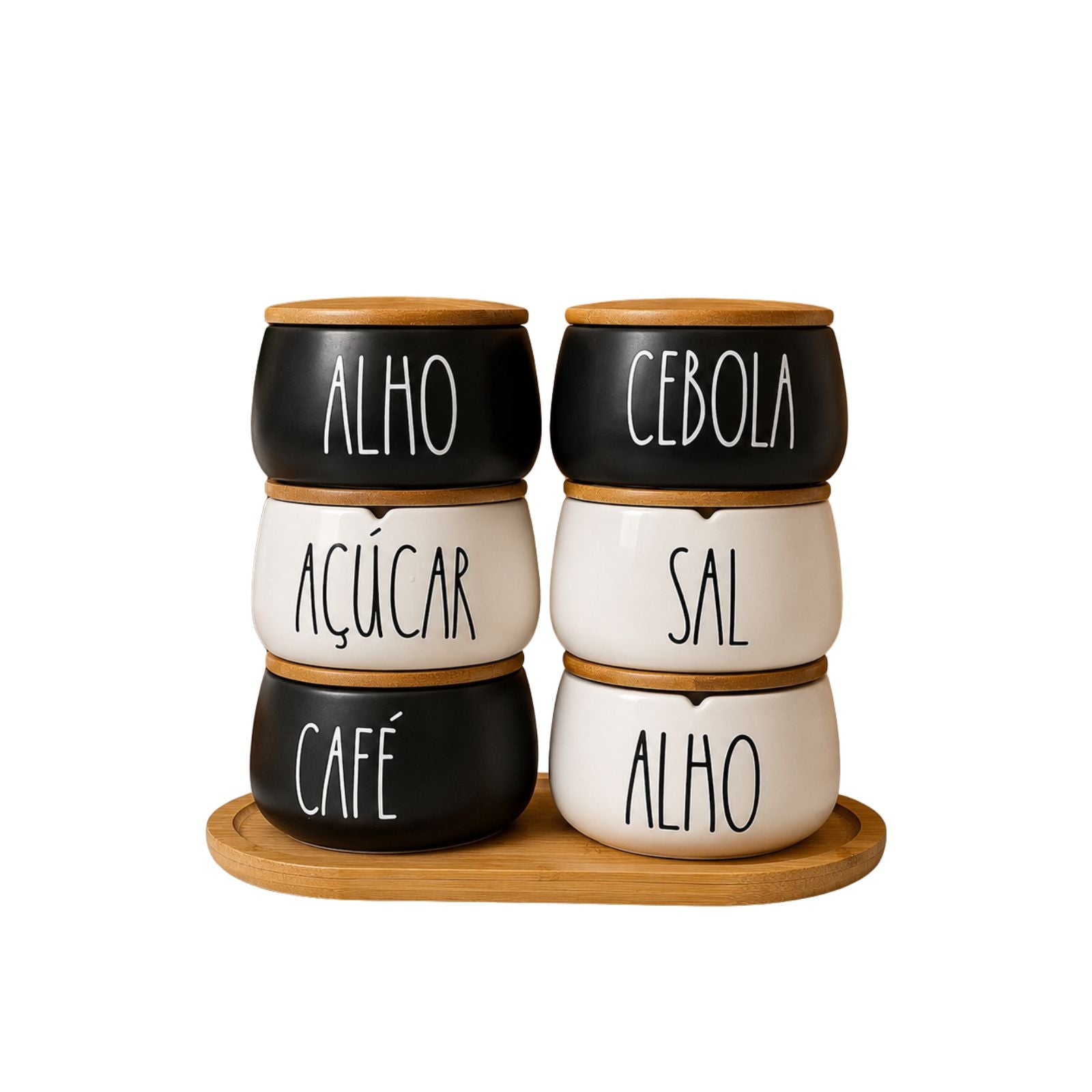 Pote em Cerâmica com Tampa de Bambu Minimalista Chique Personalizado