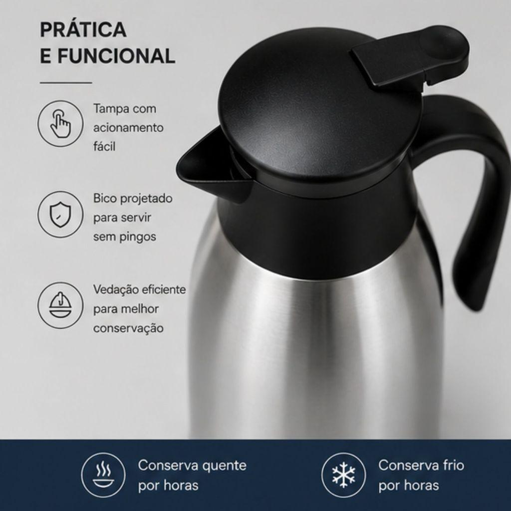 Garrafa Térmica de Inox 1 Litro - Conserva quente e Frio por Mais tempo
