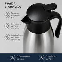Garrafa Térmica de Inox 1 Litro - Conserva quente e Frio por Mais tempo