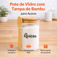 Pote Personalizado Hermético em Bambu 750ml Com Colher