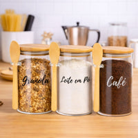 Pote Personalizado Hermético em Bambu 750ml Com Colher