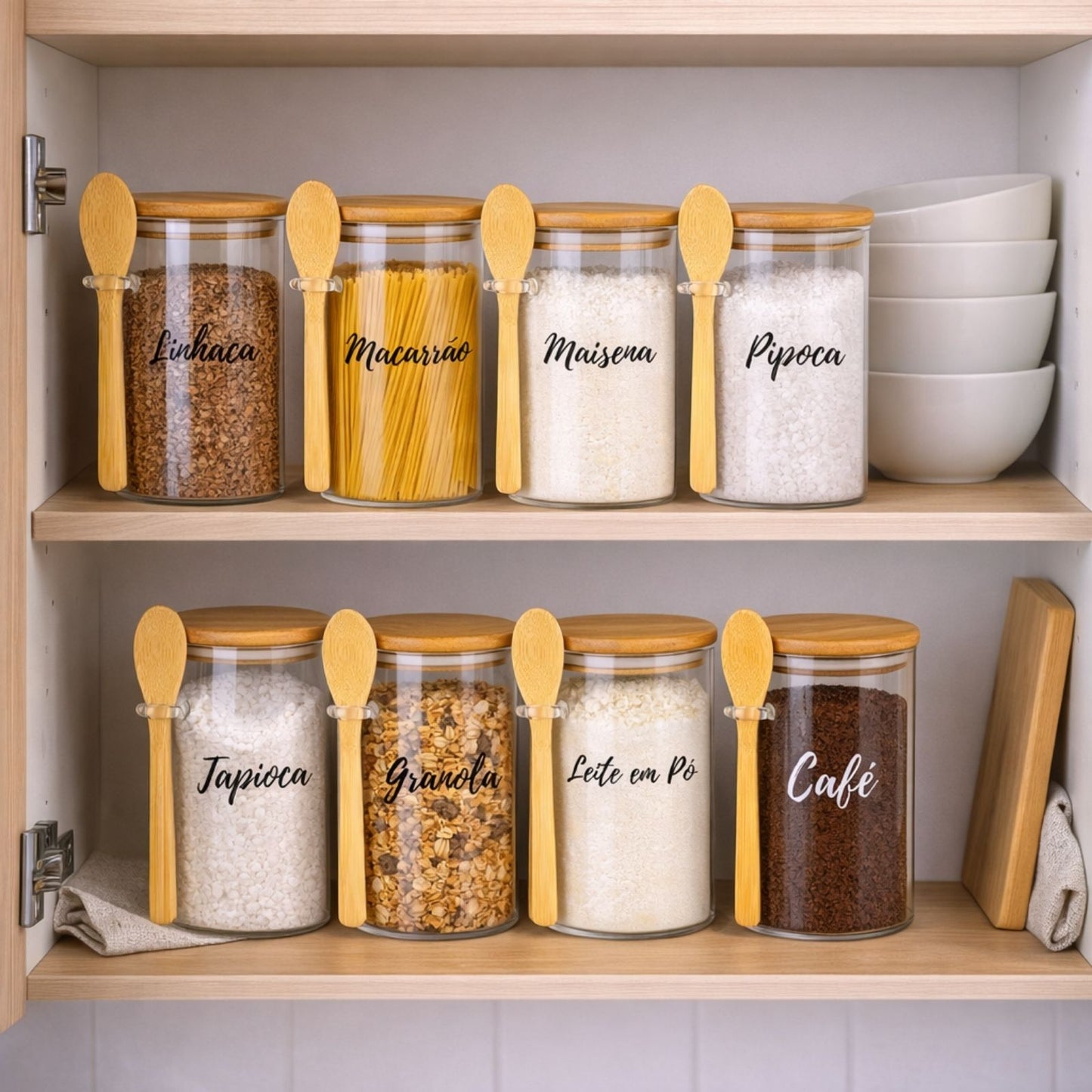 Pote Personalizado Hermético em Bambu 750ml Com Colher