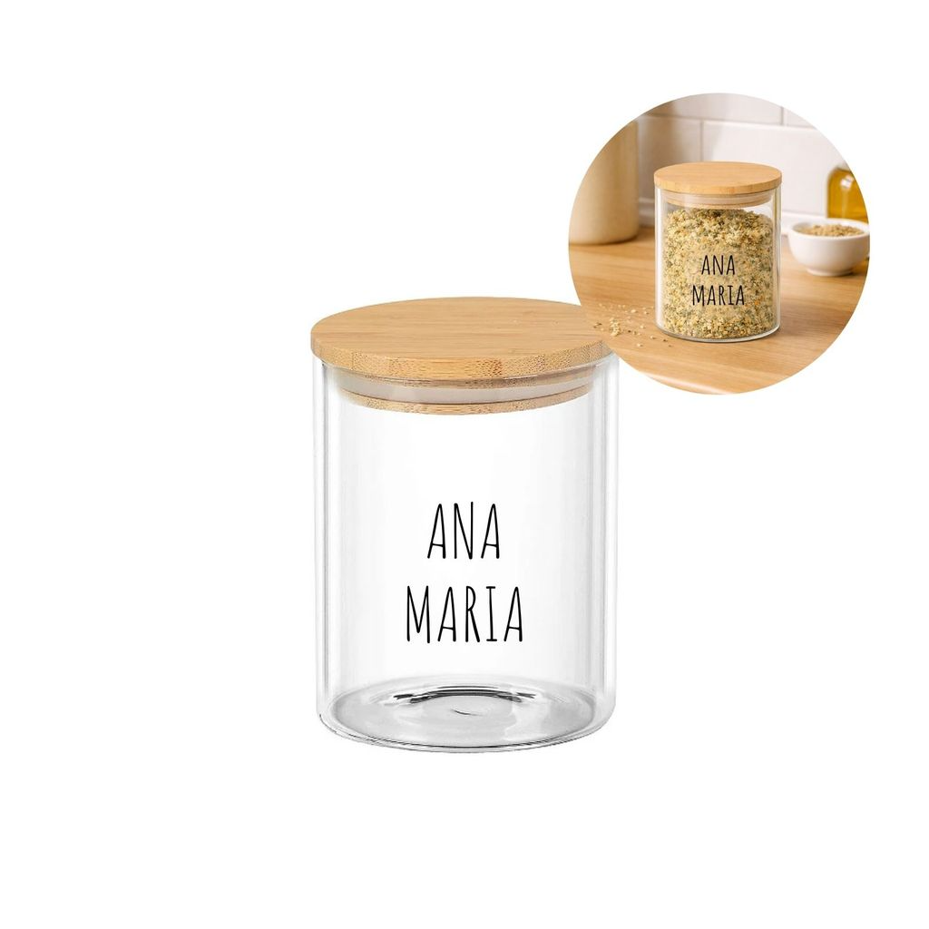Potes Herméticos para Temperos de Vidro com Tampa de Bambu Personalizado 8x8
