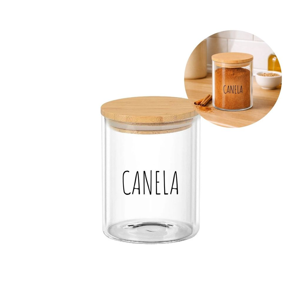 Potes Herméticos para Temperos de Vidro com Tampa de Bambu Personalizado 8x8