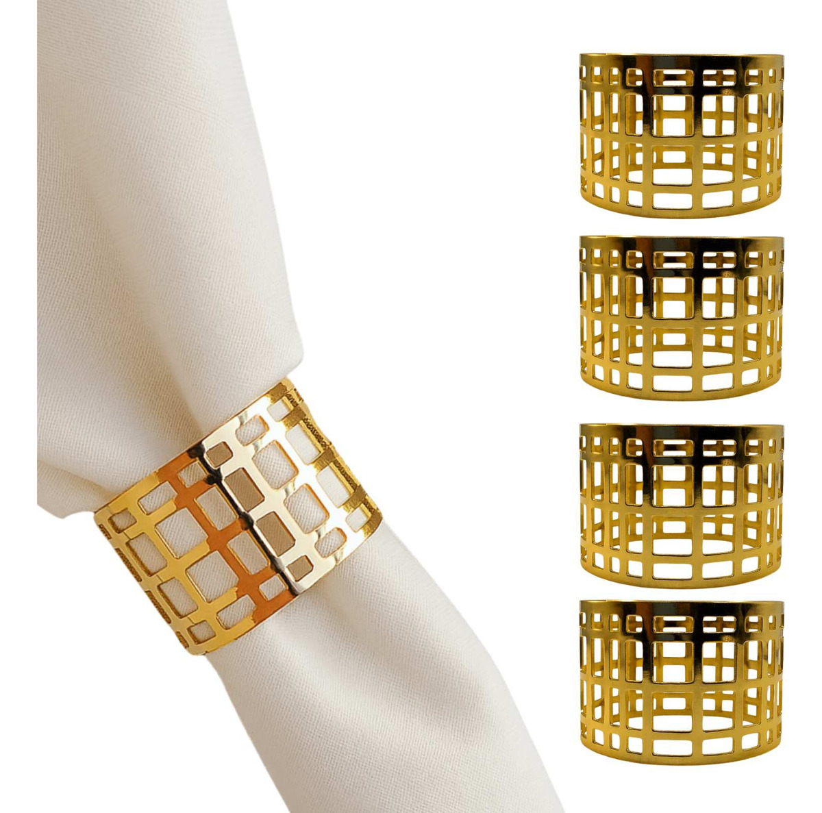 Kit 04 Anel Porta Guardanapo De Metal Vazado Geometrico