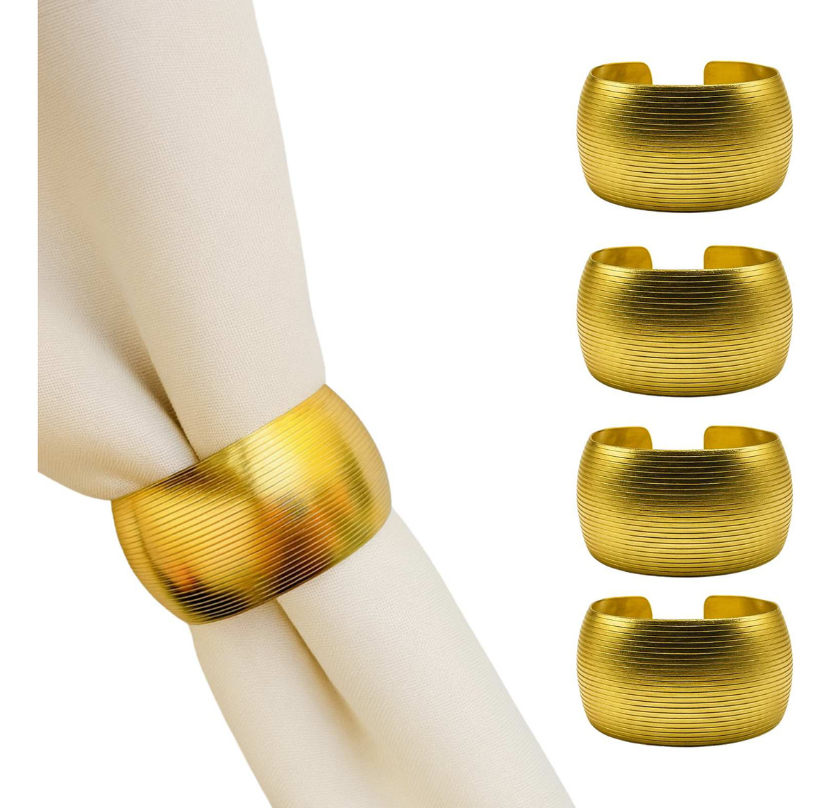 Kit 04 Anel Porta Guardanapo de Metal Linhas Douradas