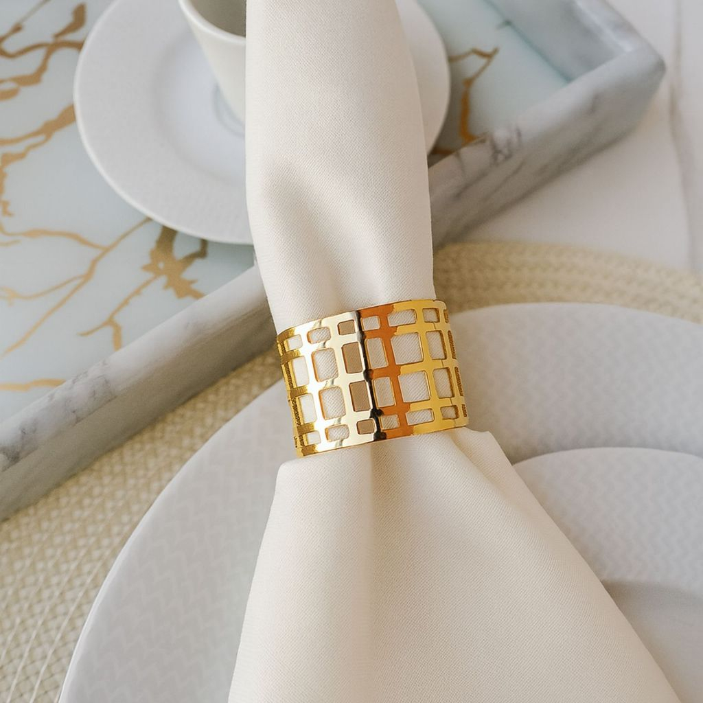 Kit 04 Anel Porta Guardanapo De Metal Vazado Geometrico