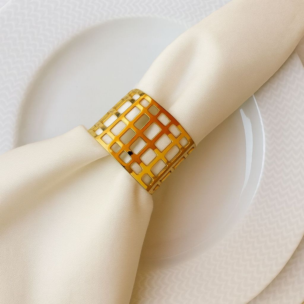 Kit 04 Anel Porta Guardanapo De Metal Vazado Geometrico