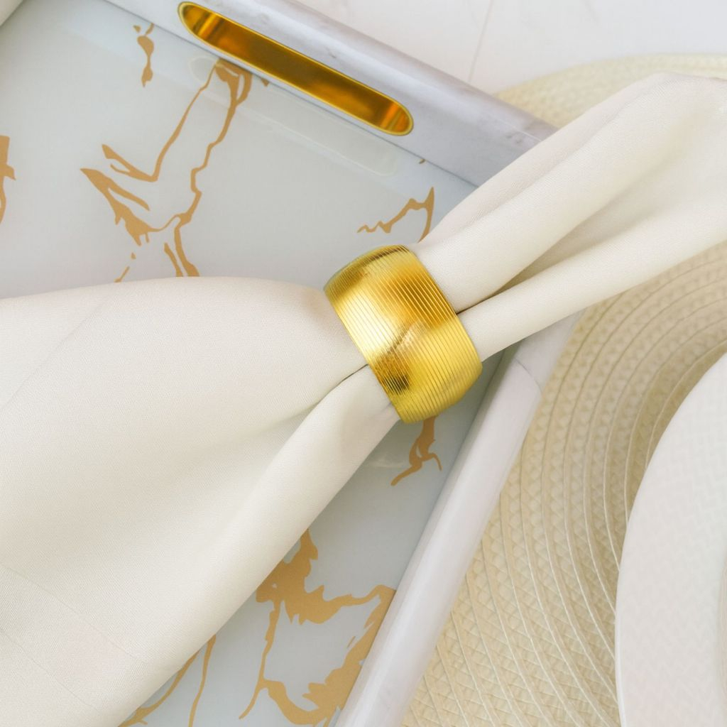 Kit 04 Anel Porta Guardanapo de Metal Linhas Douradas