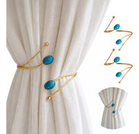 Kit 02 Prendedores de cortina de Metal Pedra Marmorizada Azul