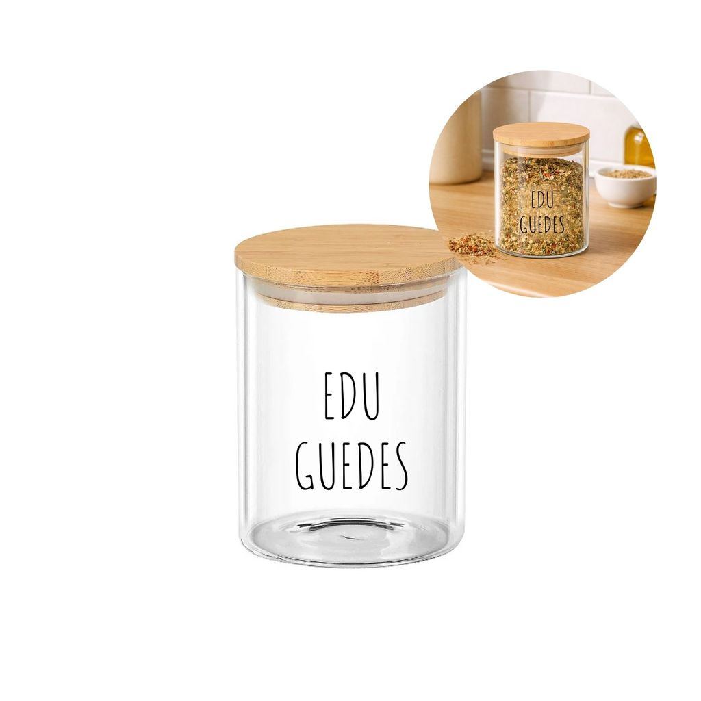 Potes Herméticos para Temperos de Vidro com Tampa de Bambu Personalizado 8x8