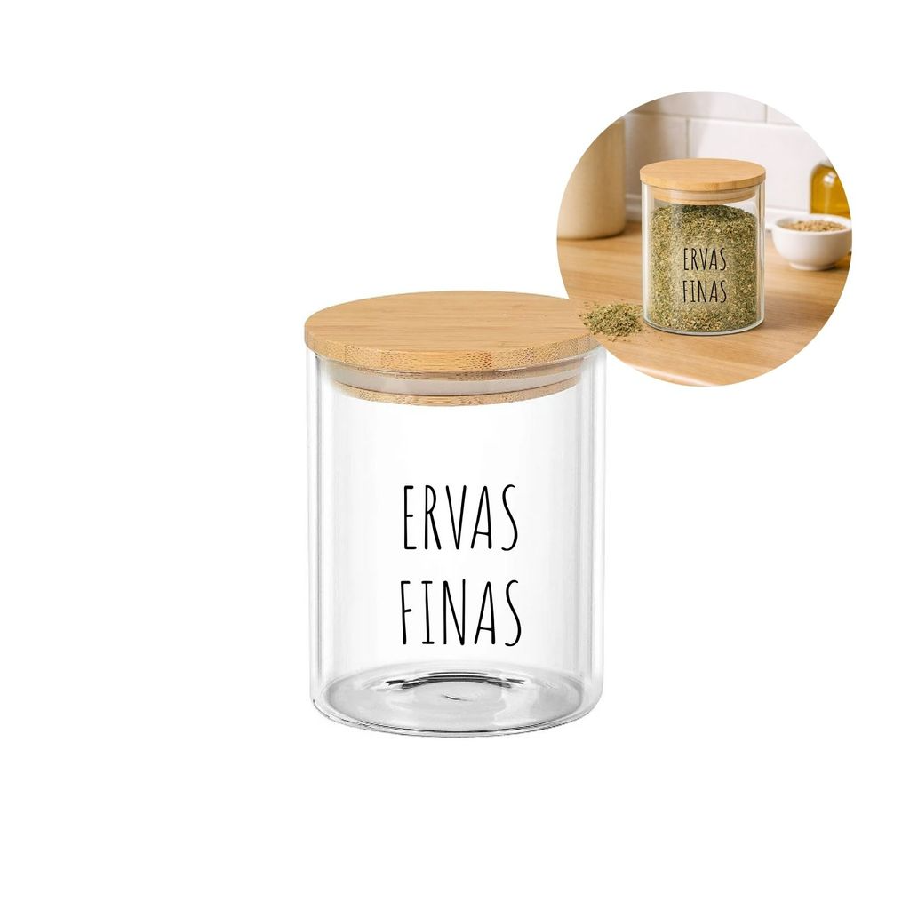 Potes Herméticos para Temperos de Vidro com Tampa de Bambu Personalizado 8x8