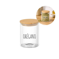 Potes Herméticos para Temperos de Vidro com Tampa de Bambu Personalizado 8x8