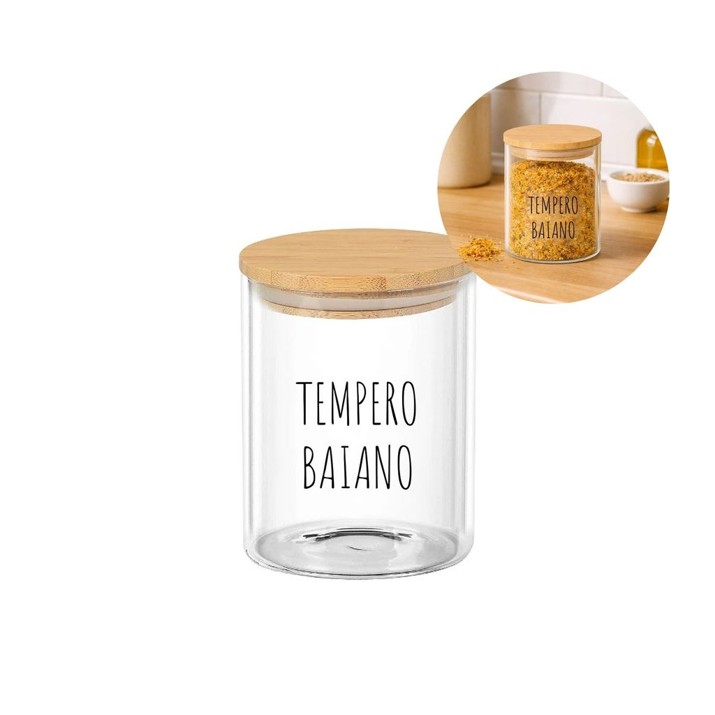 Potes Herméticos para Temperos de Vidro com Tampa de Bambu Personalizado 8x8