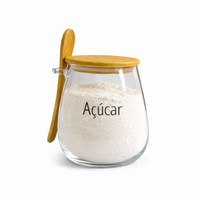 Pote Hermético de Vidro com Tampa de Bambu e Colher Com Escrita Grande 1Litro