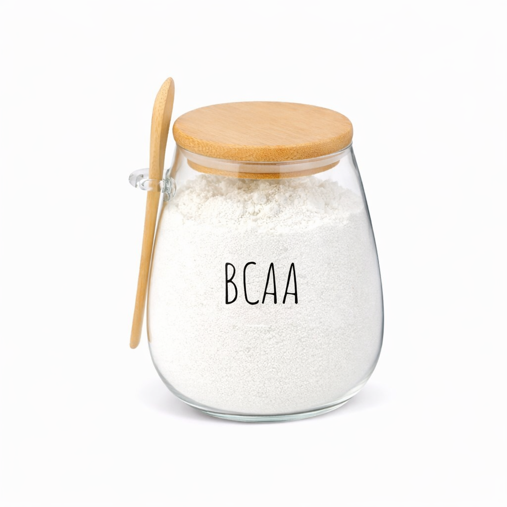 Pote Hermético de Vidro com Tampa de Bambu e Colher Com Escrita Grande 1Litro