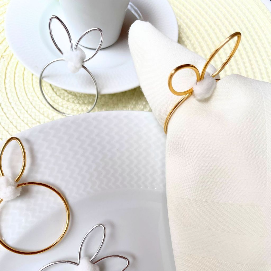 Kit 06 Anel Porta Guardanapo Argola  Mesa Posta Páscoa Coelho Metalizado