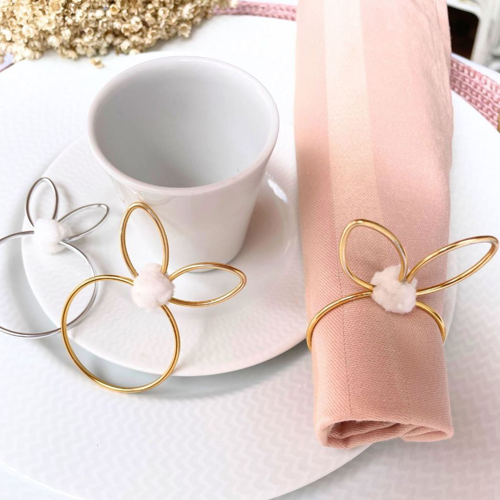 Kit 06 Anel Porta Guardanapo Argola  Mesa Posta Páscoa Coelho Metalizado