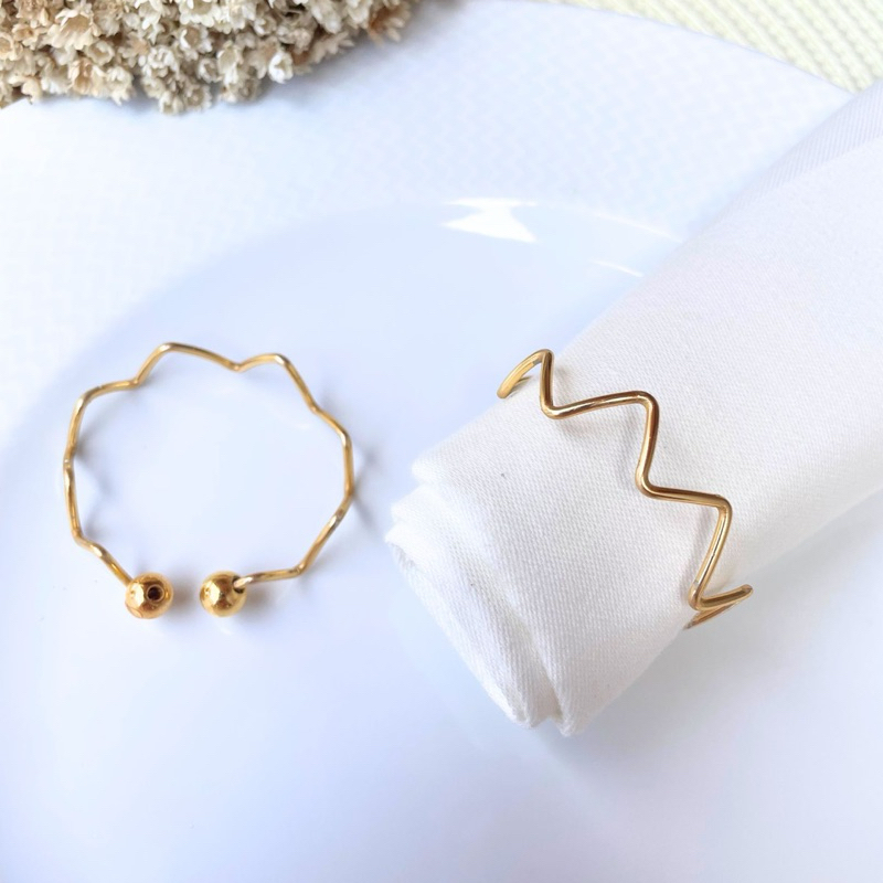 Kit 6 Anel Porta Guardanapo Casamento Mesa Jantar Ondas Dourado