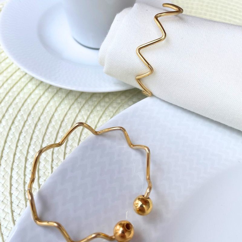 Kit 6 Anel Porta Guardanapo Casamento Mesa Jantar Ondas Dourado