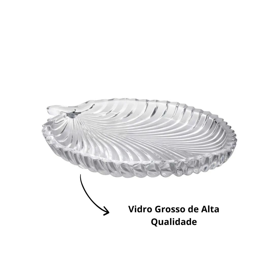 Prato de Vidro Decorativo em Formato de Folha Elegânte Pestisqueira 20 x 16,5