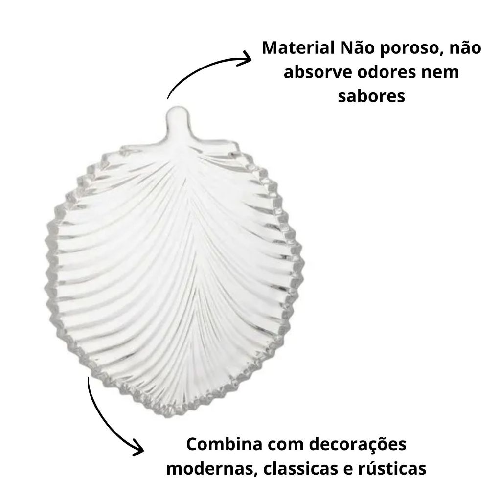 Prato de Vidro Decorativo em Formato de Folha Elegânte Pestisqueira 20 x 16,5