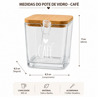 Pote Porta Café de Vidro 300ml Com Tampa de Bambu e Colher Dosadora