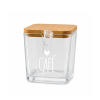 Pote Porta Café de Vidro 300ml Com Tampa de Bambu e Colher Dosadora