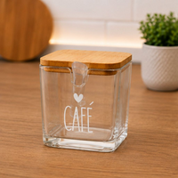 Pote Porta Café de Vidro 300ml Com Tampa de Bambu e Colher Dosadora