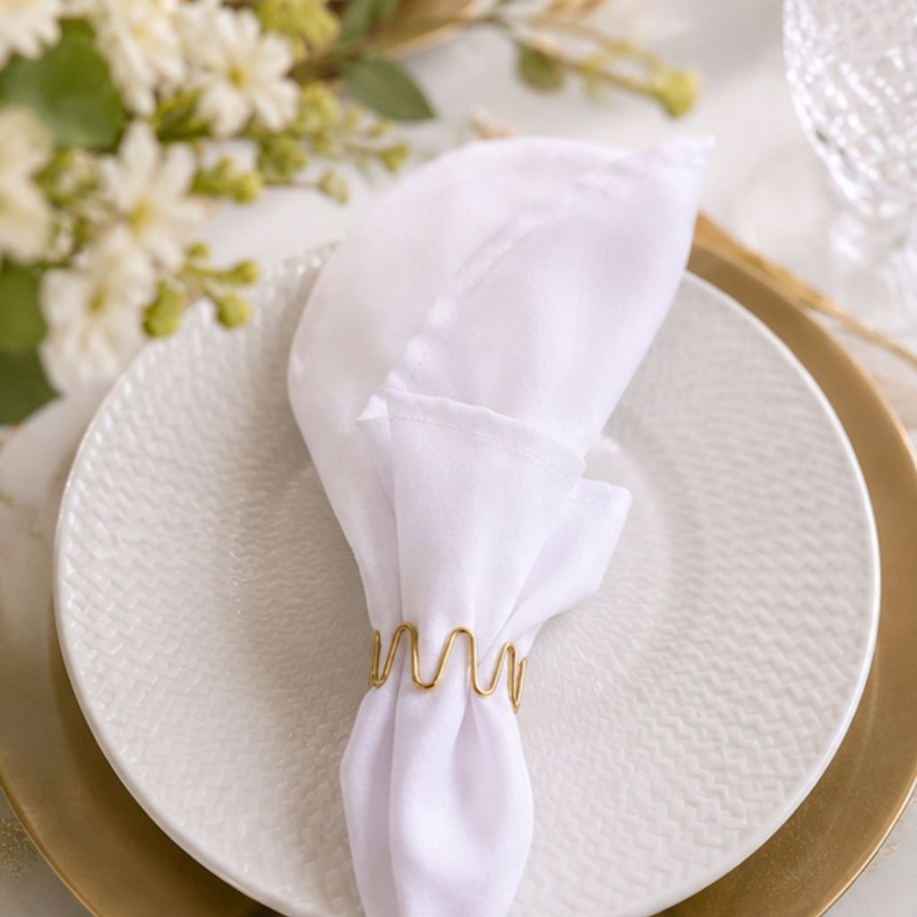 Kit 6 Anel Porta Guardanapo Casamento Mesa Jantar Ondas Dourado