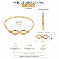 Kit 6 Anel Porta Guardanapo Infinito Dia dos Namorados Metal Dourado