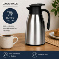 Garrafa Térmica de Inox 1 Litro - Conserva quente e Frio por Mais tempo