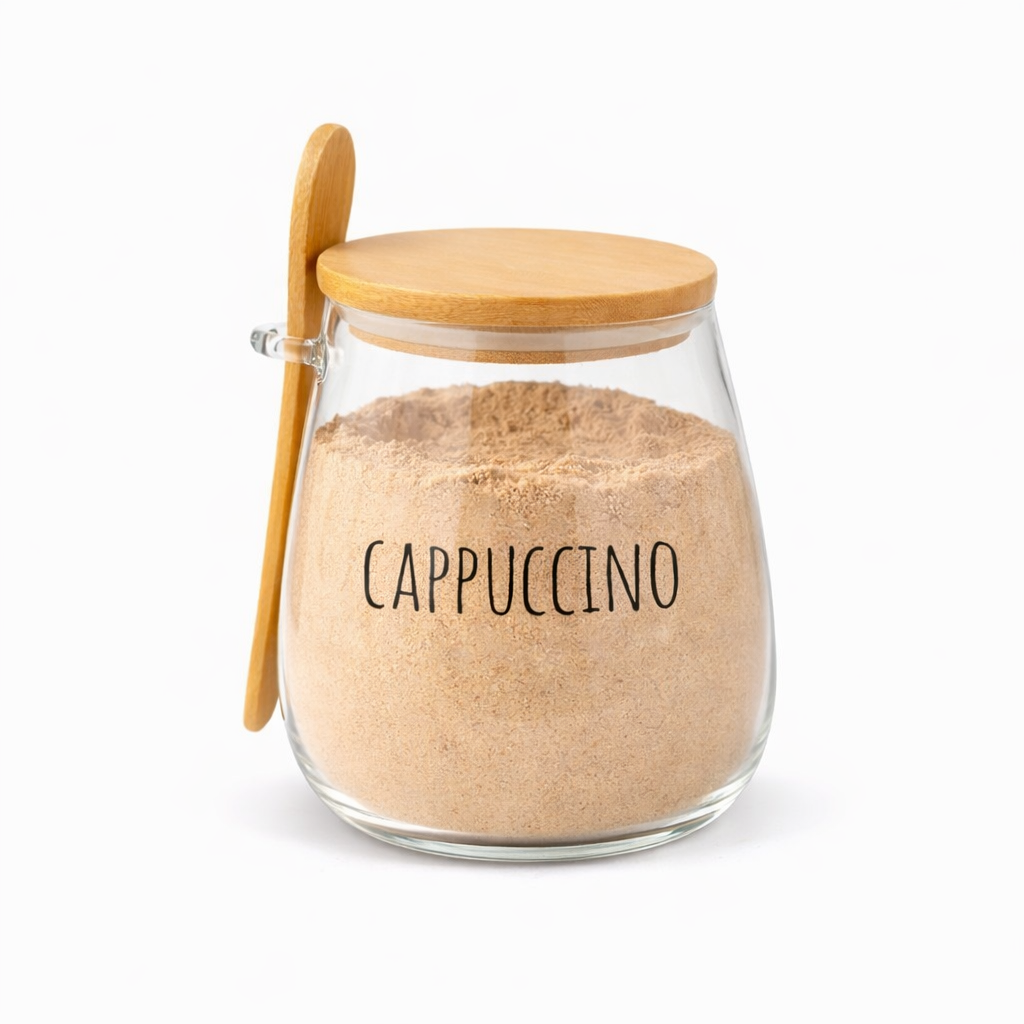 Pote Hermético de Vidro com Tampa de Bambu e Colher Com Escrita Grande 1Litro