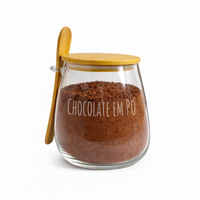 Pote Hermético de Vidro com Tampa de Bambu e Colher Com Escrita Grande 1Litro