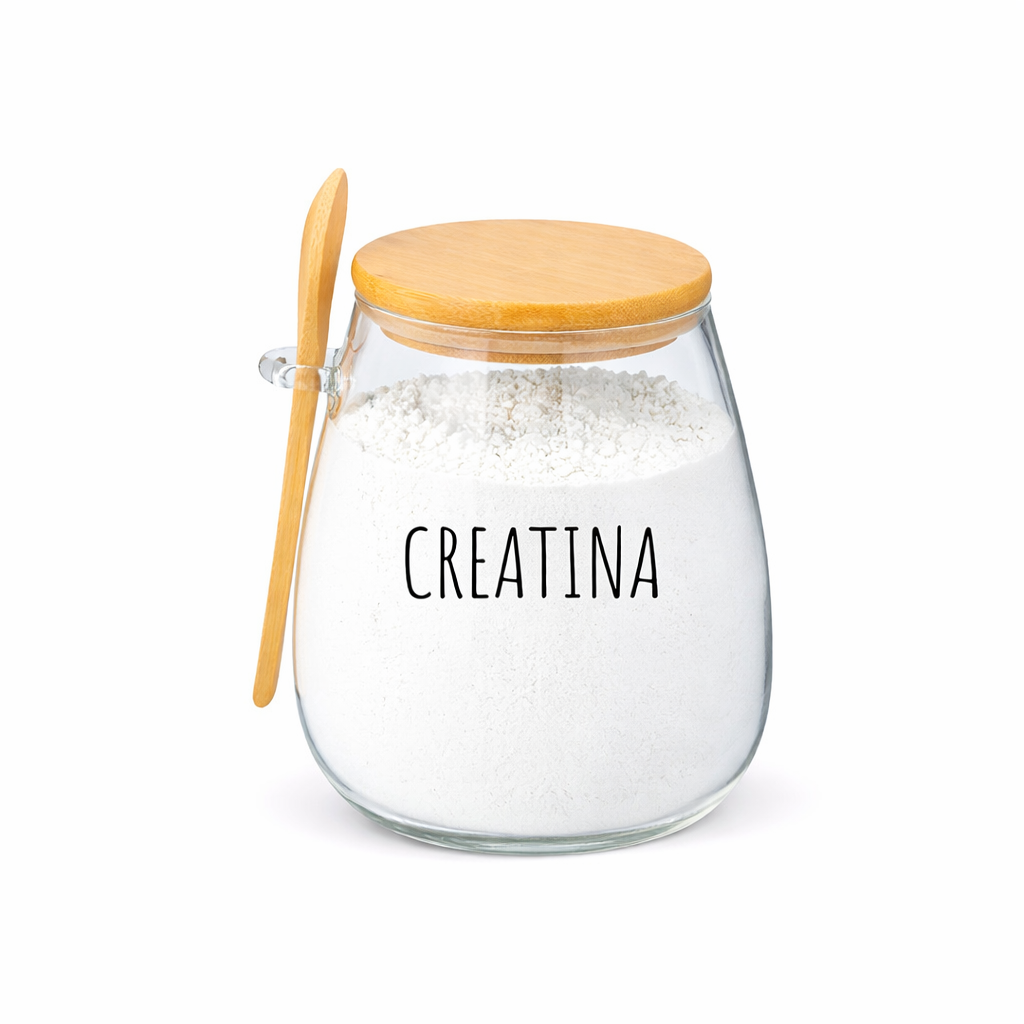 Pote Hermético de Vidro com Tampa de Bambu e Colher Com Escrita Grande 1Litro