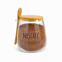 Pote Hermético de Vidro com Tampa de Bambu e Colher Com Escrita Grande 1Litro