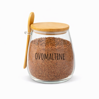 Pote Hermético de Vidro com Tampa de Bambu e Colher Com Escrita Grande 1Litro