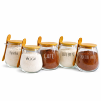 Pote Hermético de Vidro com Tampa de Bambu e Colher Com Escrita Grande 1Litro
