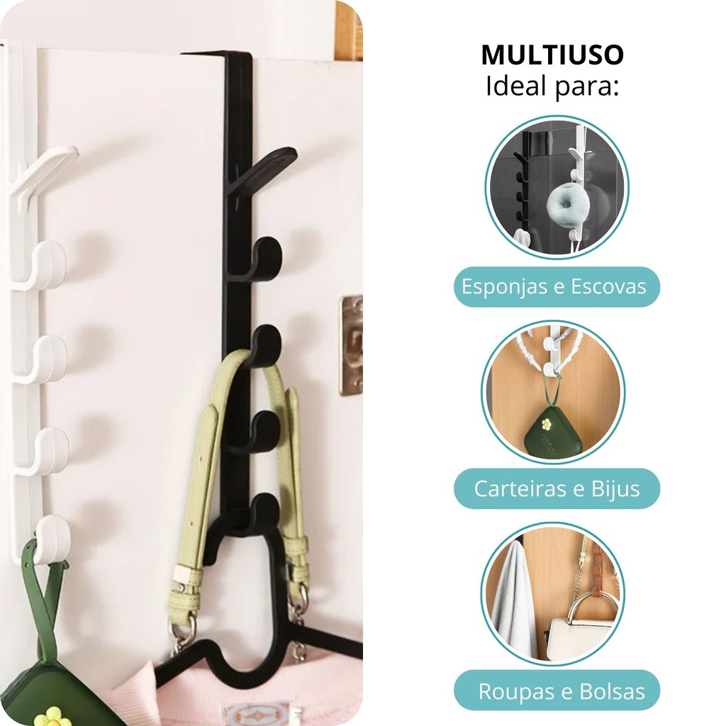 Suporte para Porta com 6 Ganchos Multiuso - Organização para seu Lar