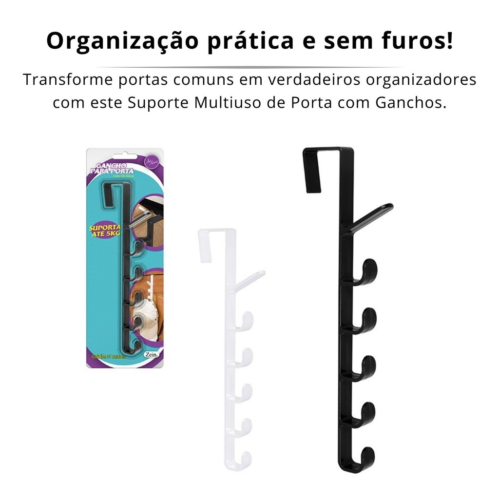 Suporte para Porta com 6 Ganchos Multiuso - Organização para seu Lar