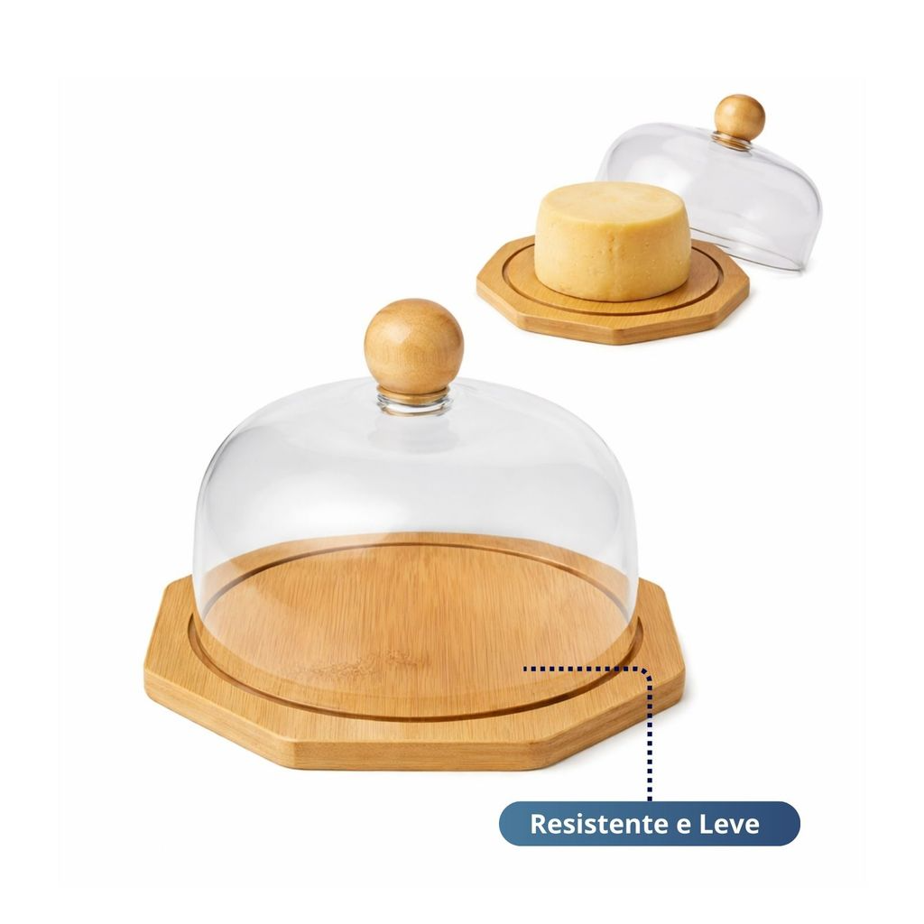 Queijeira de Bambu com Tampa de Acrílico 16x16