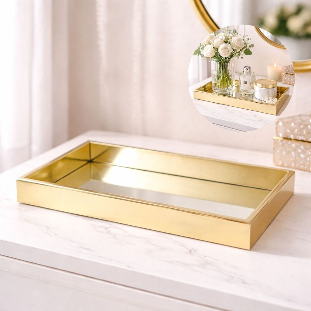 Bandeja Espelhada Retangular Dourada 25,5x14
