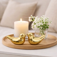 Kit Enfeite Decorativo Par de Pássaros em cerâmica Dourado