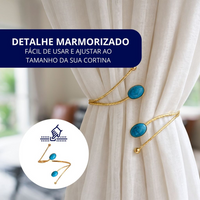 Kit 02 Prendedores de cortina de Metal Pedra Marmorizada Azul